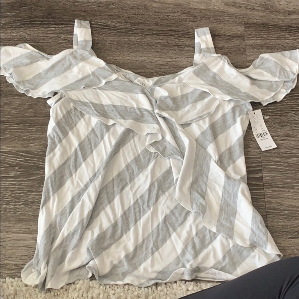 White and grey striped blouse